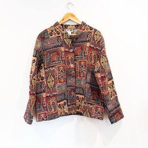Vintage Step in Style 1990's Tapestry Brocade Elephant Paisley Jacket Large